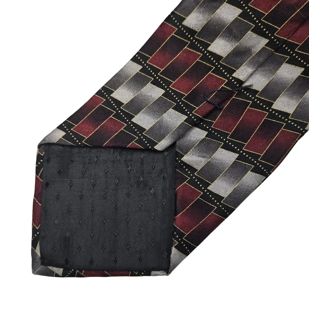 Mosaic Necktie Burgundy Silver Grey Geometric Silk Hand Made Korea Prom Hoco VTG